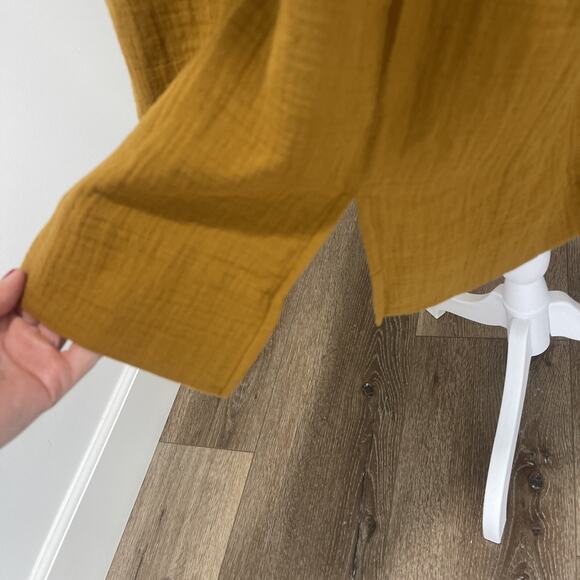 Madewell Open Robe Kimono Sz M Duster Mustard Orange Fall Boho Artsy Gauze FLAW - Picture 6 of 14